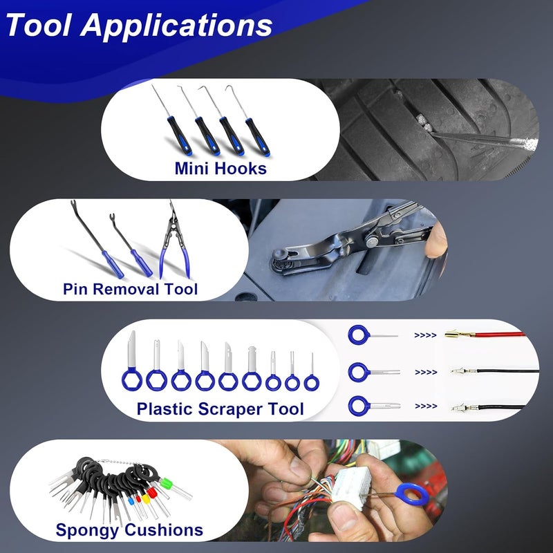 Doaho 238Pcs Trim Removal Tool,Fastener Remover Plastic Pry Tool Kit,Adhesive Cable Clips Auto Push Pin Bumper Retainer Clip Set with Storage Bag for Panel,Radio,Stereo,Audio,Dash, Window - Image 5